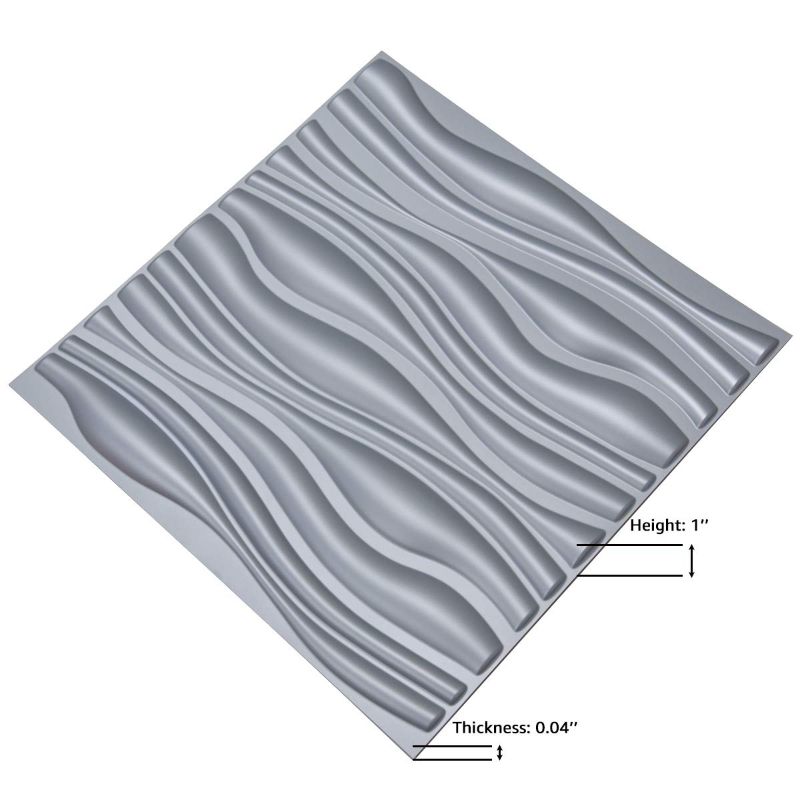 Photo 1 of Art3d PVC Wave Board Textured 3D Wall Panels, Silver, 19.7" x 19.7" (10 Pcs)
