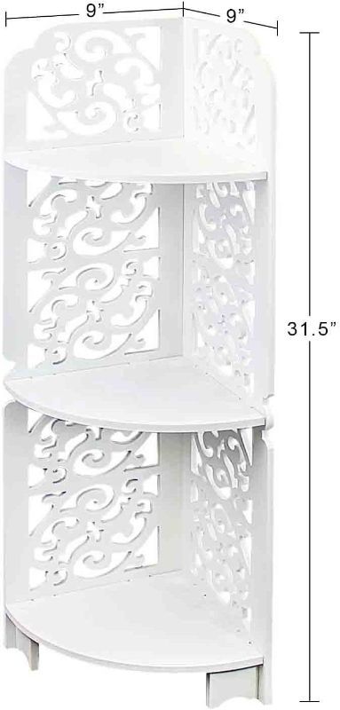 Photo 1 of  3-Tier Standing Corner Shelf - Decorative Scrollwork Accents, White
