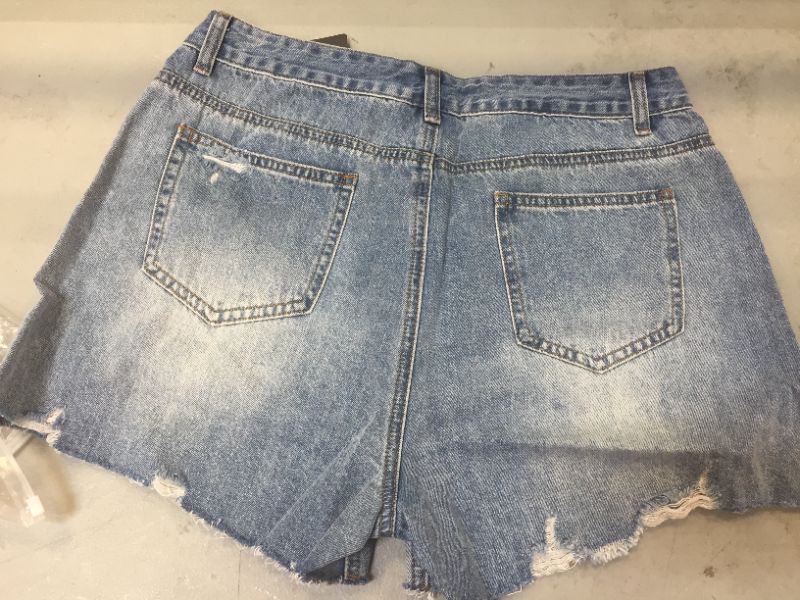 Photo 4 of Allegra K Women's Casual Mid Rise Cropped Distressed Ripped Denim Shorts---Size L