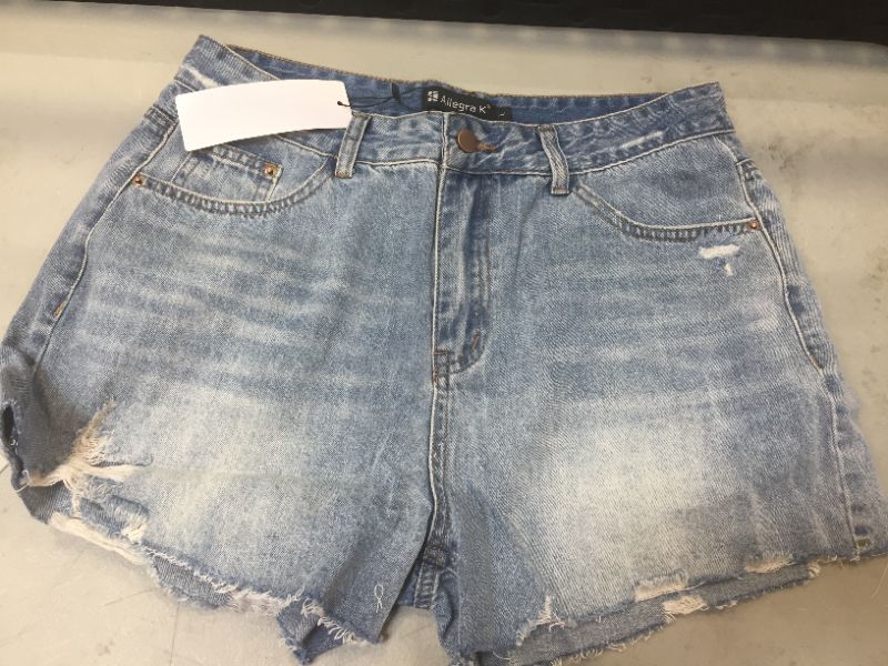 Photo 2 of Allegra K Women's Casual Mid Rise Cropped Distressed Ripped Denim Shorts---Size L