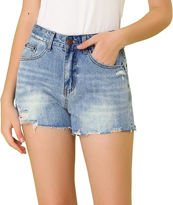 Photo 1 of Allegra K Women's Casual Mid Rise Cropped Distressed Ripped Denim Shorts---Size L