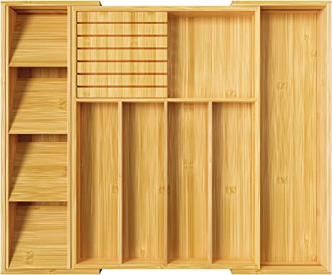 Photo 1 of  Expandable Silverware Organizer with Cutlery Organizer in Drawer, Flatware Utensil Organizer with Knife Organizer, Bamboo Kitchen Drawer Organizer for Large Utensils, Silverware Tray for Drawer