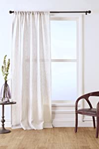 Photo 1 of 1 piece---Solino Home Stripe Linen Curtain – 52 x 96 Inch Amalfi Stripe Lightweight Rod Pocket Curtain, 100% Pure Natural Fabric Window Panel – Handcrafted from European Flax – Natural and White
