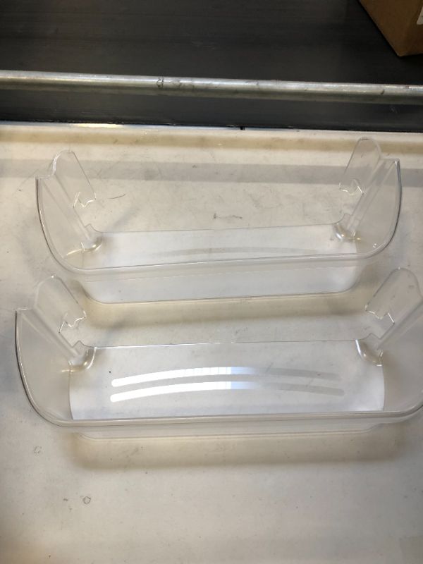 Photo 2 of 240323002 Refrigerator Door Bin Shelf Compatible with Frigidaire or Electrolux, Bottom 2 Shelves on Refrigerator Side, Clear, Double Unit, Replaces PS429725, AP2115742
