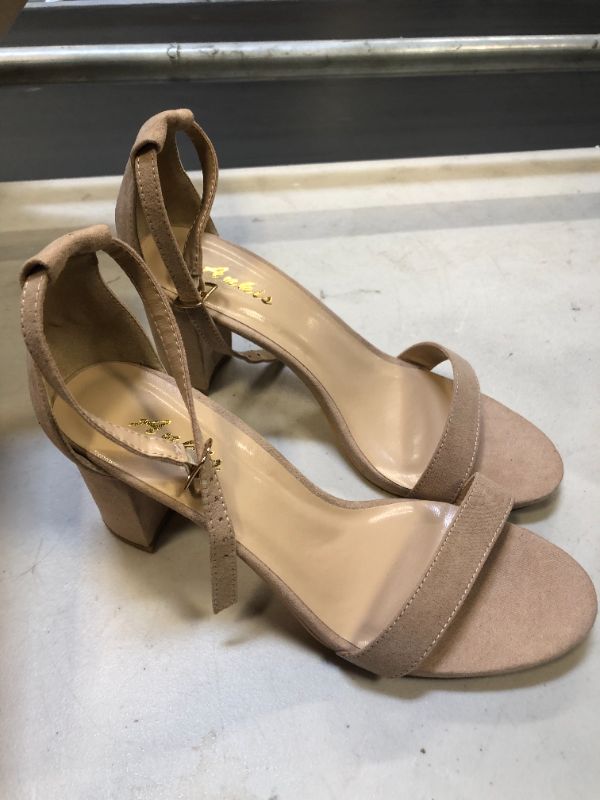 Photo 1 of Ankis Nude Black Silver Gold Heels for Women Open Toe Ankle Strap Chunky Heel Pump Sandals Party Wedding Strappy Buckle Sandals Standard Size 2.75 Inches Tall Thick Heel Design SIZE 8
