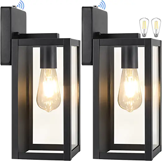 Photo 1 of 2-Pack Dusk to Dawn Outdoor Wall Light Fixtures with 2 LED Bulbs, Exterior Wall Mount Lanterns Waterproof, Wall Sconces in Matte Black Anti-Rust Wall Lamps with Clear Glass for Doorway Porch Garage
