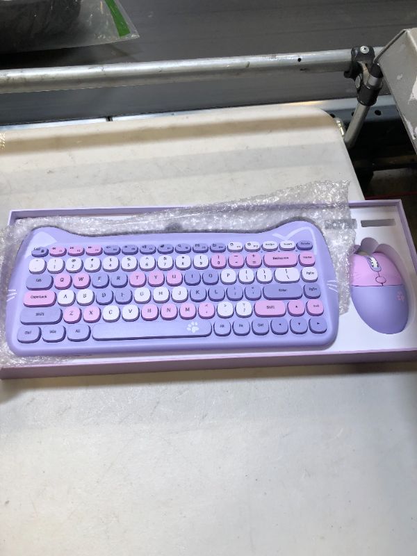 Photo 2 of Cute Cat 2.4G USB Wireless Keyboard and Mouse Combo, Silent Keys, Candy Colors, Compatible with Notebook, PC (Purple)
