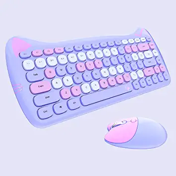 Photo 1 of Cute Cat 2.4G USB Wireless Keyboard and Mouse Combo, Silent Keys, Candy Colors, Compatible with Notebook, PC (Purple)
