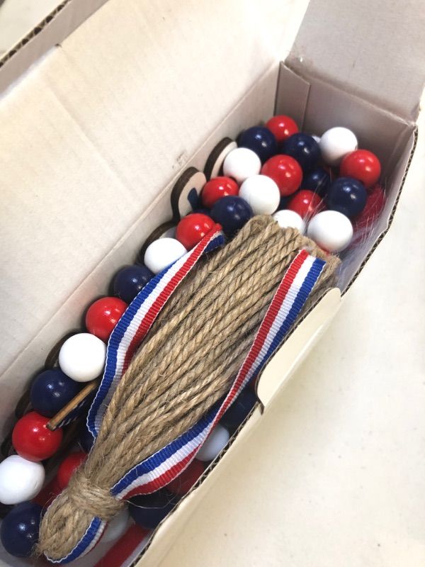 Photo 1 of 4th of July Decorations Tiered Tray Decor, Patriot Decorations with Gnomes Memorial Day Decorations Wooden Signs Red White and Blue Bead Garland, Farmhouse Tiered Tray Decorations (Tray Not Included)