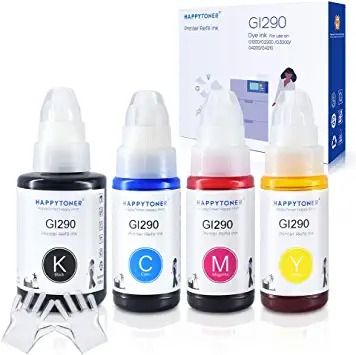 Photo 1 of HAPPYTONER Inkjet Printer Ink Compatible Canon GI-290 Refill Ink Bottle Kit for Canon PIXMA G4200, PIXMA G3200, PIXMA G4210, PIXMA G2200, PIXMA G1200 Printers (Black,Cyan,Magenta,Yellow,4-Pack)