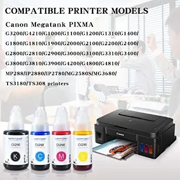 Photo 2 of HAPPYTONER Inkjet Printer Ink Compatible Canon GI-290 Refill Ink Bottle Kit for Canon PIXMA G4200, PIXMA G3200, PIXMA G4210, PIXMA G2200, PIXMA G1200 Printers (Black,Cyan,Magenta,Yellow,4-Pack)