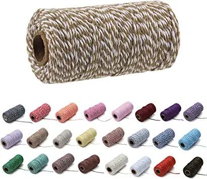 Photo 1 of 1 Roll 2mm 109 Yards Colored Cotton Twine for Bakery Craft Christmas Gift Wedding Home Decoration String (Khaki + White)