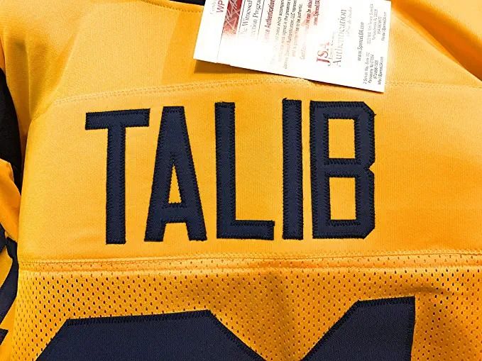 Photo 2 of Aqib Talib Los Angeles Rams Signed Autograph Yellow Jersey JSA Witnessed Certified SIZE XL 