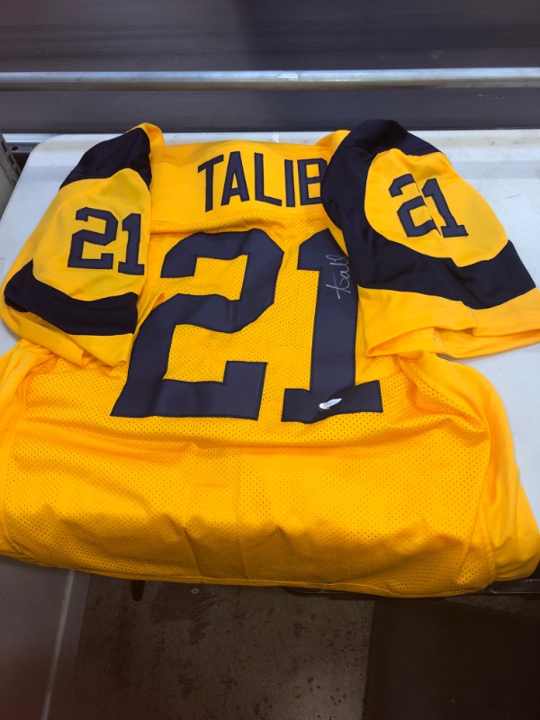 Photo 6 of Aqib Talib Los Angeles Rams Signed Autograph Yellow Jersey JSA Witnessed Certified SIZE XL 