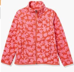 Photo 1 of Amazon Essentials Girls and Toddlers' Polar Fleece Full-Zip Mock Jacket
Color: Pink, Leaf Print
Size: M