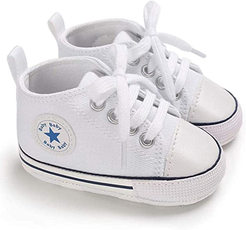 Photo 1 of Baby Girls Boys Shoes Soft Anti-Slip Sole Newborn First Walkers Star High Top Canvas Denim Unisex Infant Sneaker SIZE 3 