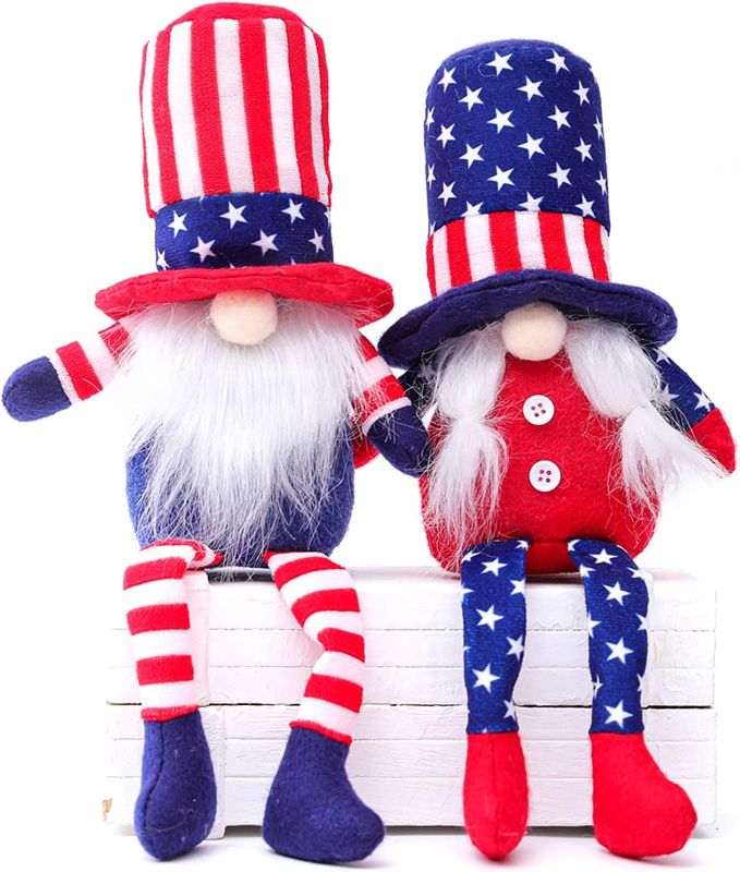Photo 1 of 4th of July Patriotic Gnome Veterans Day Gift,American President Election Household Ornaments Tray Decor Stars Stripes Handmade Scandinavian Set of 2 (A)
