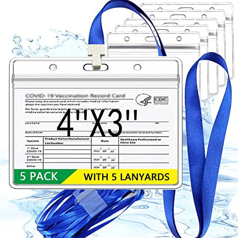 Photo 1 of 5 Pack CDC Covid Vaccination Card Protector Waterproof 4.3 X 3.5 Inches with Lanyards Clear Plastic Vaccine Card Holder Sleeve for Immunization Record Card with Resealable Zip
