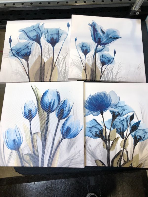 Photo 1 of 4 PCS WALL ART DECOR BLUE FLOWERS