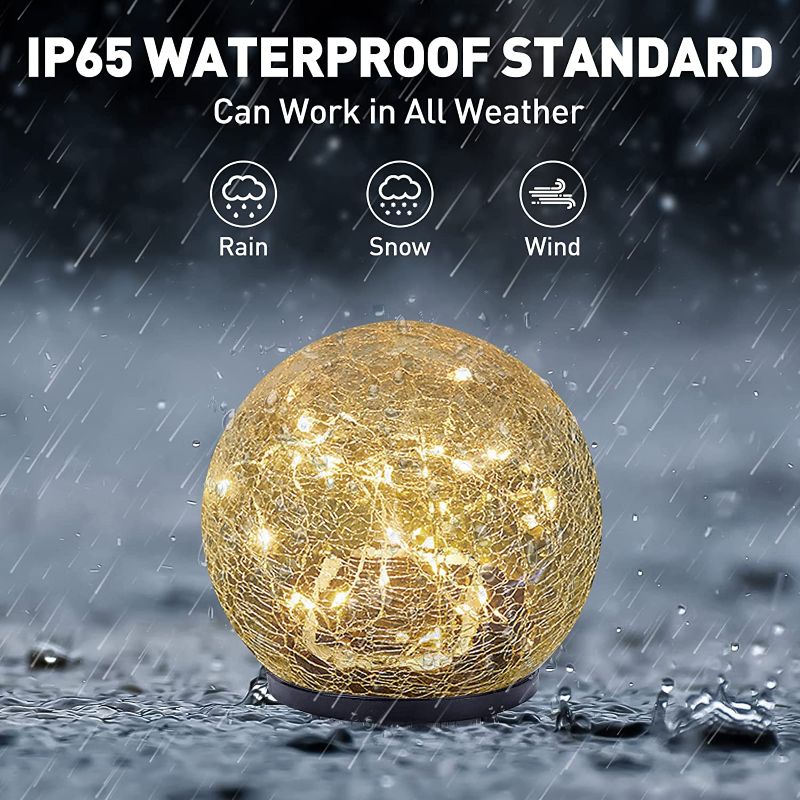 Photo 1 of Bannad Garden Solar Lights, Cracked Glass Ball Waterproof Warm White LED for Outdoor Decor Decorations Pathway Patio Yard Lawn, 1 Globe (4.7Inch)
