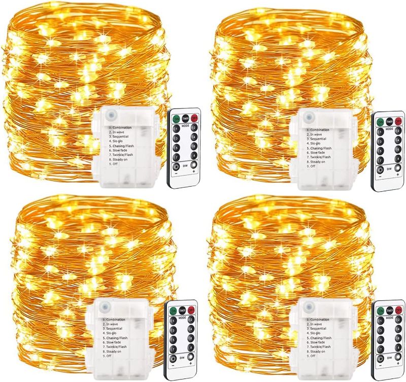 Photo 1 of Fairy String Lights, 100 LED Copper Wire Lights 10m, 8 Modes with Remote Timer, Battery Operated, Twinkling Starry String Lights, Christmas, Party Decoration, IP65 Waterproof, Warm White
(MISSING BOX)