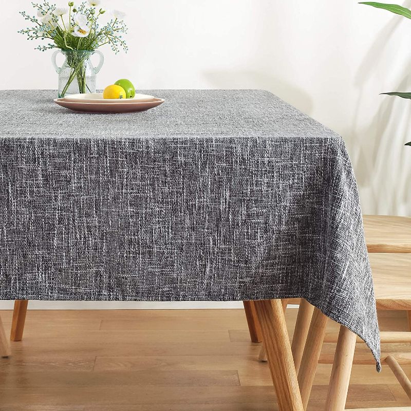 Photo 1 of AmHoo Linen Tablecloth Burlap Rectangular Flax Heavy Duty Fabric Washable Table Covers for Home and Kitchen Dining Tabletop Decoration 54 x 120 Inch Deep Gray
