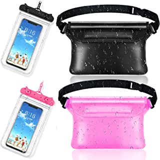 Photo 1 of Frienda 2 Pieces Waterproof Phone Pouch Universal Cellphone Case and 2 Waterproof Fanny Pack with Waist Strap Screen Touchable Dry Bag for Swimming Snorkeling Boating (Clear Black, Black, Pink)
