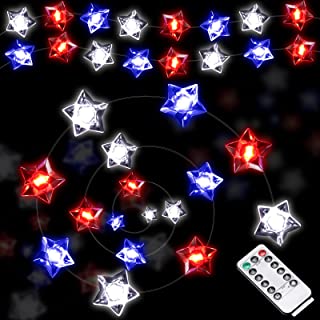 Photo 1 of 50 LED July 4th Star Patriotic String Light Patriotic USA Flag String Lighting White Red Blue String LED Lights Battery Operated with Remote for Independence Day Party Indoor Outdoor Decorations
