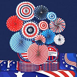 Photo 1 of 4th of July Decorations, 12PCS Paper Fans for USA Patriotic Decorations, Red White Blue Hanging Paper Fans Party Decor, Memorial Day Decorations, Independence Day, 4th of July Decor Party Supplies
