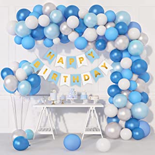 Photo 1 of  Blue Balloons Arch Garland Kit, 119Pcs Birthday Navy Royal Blue Metallic Balloons for Boys Men Birthday Wedding Background Decorations, C-blue&white