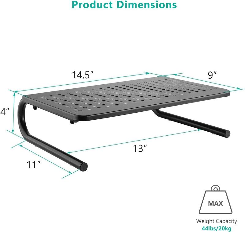 Photo 1 of WALI Monitor Stand Riser, Laptop Holder Printer Riser Desk Accessories, Vented Metal Platform and 4 inches Height Underneath Storage for Office Supplies (STT001), 1 Pack, Black
