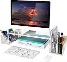 Photo 1 of IMLIB Acrylic Monitor Stand Riser for Desk Countertop, Clear Acrylic Desktop Organizer with Side Compartments and Cable Management for Home and Office, L 22.9" X W 10" X H 4.7"
(MISSING HARDWARE AND MANUAL)