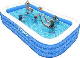 Photo 1 of Evoio Inflatable Pool, 10 Ft Family Lounge Pool, Kiddie Pool, Blow up Rectangle Above Ground Swimming Pool for Kids, Adults , Toddlers, Outdoor, Backyard (118" X 72" X 22") (MAJUOR DAMAGES TO BOX, ITEM IS USED BUT LOOKS NEW)
