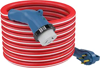 Photo 1 of 50 Amp 25 Feet RV Power Cord, Right Angle Generator Extension Cord, NEMA 14-50P to SS2-50R with Locking Connector, for RV and Generator to House, Come with Storage Kit
