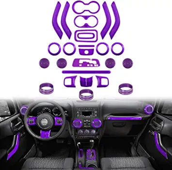 Photo 1 of 26 PCS Interior Decoration Trim Kit Fit for Jeep Wrangler JK JKU 2011-2018 - Steering Wheel&Center Console Cover,Air Outlet Trim, Door Handle Cover Inner,Gear Frame,Copilot Handle Trim (Purple)
