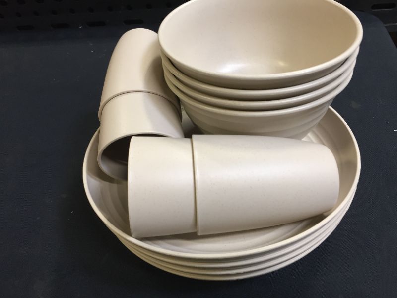 Photo 1 of 12pcs Wheat Straw Dinnerware Sets Unbreakable Microwave Safe Lightweight Bowls