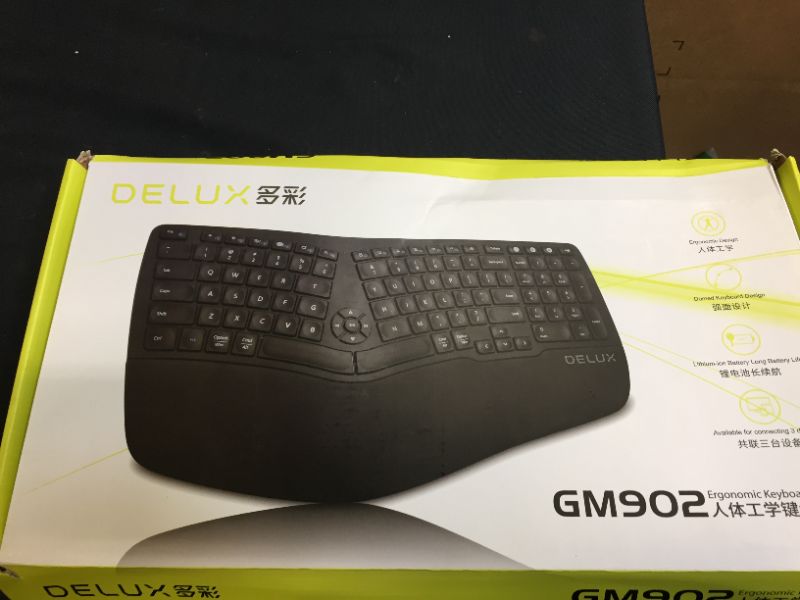 Photo 3 of DELUX Ergonomic Keyboard, Wireless Ergo Split Keyboard with Backlit for Natural Typing and Reduce Hands Pain, USB Receiver, BT5.0, Scissor Switch and Palm Rest for Windows and Mac(GM902A-Black)
