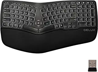 Photo 1 of DELUX Ergonomic Keyboard, Wireless Ergo Split Keyboard with Backlit for Natural Typing and Reduce Hands Pain, USB Receiver, BT5.0, Scissor Switch and Palm Rest for Windows and Mac(GM902A-Black)
