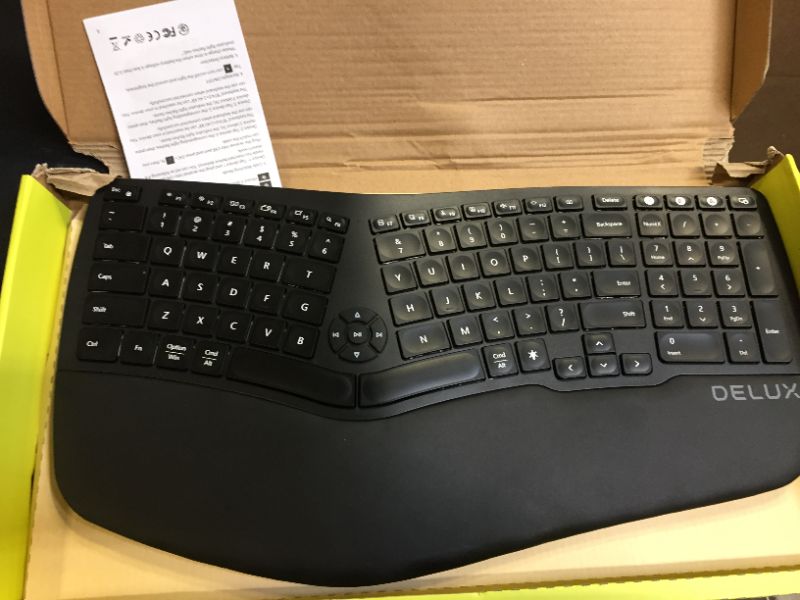 Photo 4 of DELUX Ergonomic Keyboard, Wireless Ergo Split Keyboard with Backlit for Natural Typing and Reduce Hands Pain, USB Receiver, BT5.0, Scissor Switch and Palm Rest for Windows and Mac(GM902A-Black)
