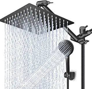Photo 1 of 12 Inch Shower Head Combo,High Pressure Rain Shower Head with 11 Inch Adjustable Extension Arm and 5 Settings Handheld Shower Head Combo,Powerful Shower Spray Against Low Pressure Water - Matte Black (ITEM IS USED, HARDWARE LOOSE IN BOX, POSSIBLY MISSING 