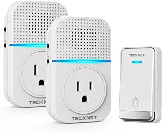 Photo 1 of TECKNET Wireless Doorbell, Self-Powered Doorbell No Battery Required Push Button Plug-through Waterproof Cordless Door Chime, up to 1300ft Range with 32 Chimes, 5-Level Volume& LED Light (White)
