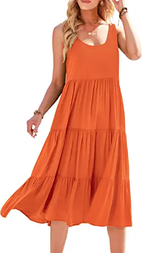 Photo 1 of ANRABESS Women's Summer Sleevelesss Scoop Neck Sundress Loose Casual Pleated Swing Flowy Beach Tank Midi Dress with Pockets. SIZE S 
