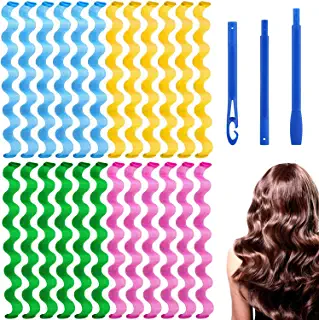 Photo 1 of 36Pcs Heatless Waves Hair Curlers Spiral Curls No Heat Wave Hair Curlers Styling Kit Spiral Curlers with 1 Pieces Styling Hooks for Most Hairstyles (45 cm, 17.7 Inch)
