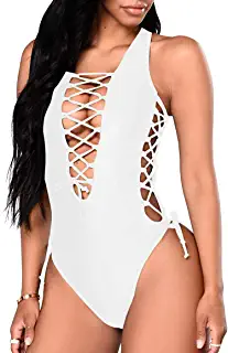 Photo 1 of GOBLES Women's Sexy One Piece Backless Swimsuits Deep V Neck Laced Up Adjustable Bathing Suits
SIZE MEDIUM 