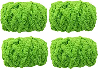 Photo 1 of 4 Pack Green Super Bulky Extra Blanket Jumbo Gauge Yarn Chunky Knit Yarn Arm Knit Chenille Yarn (Green, 32oz)
