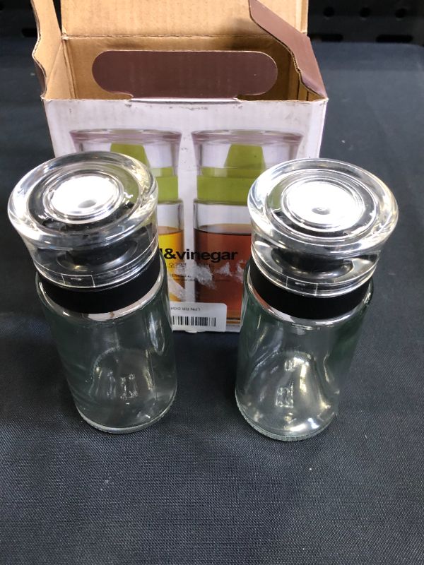 Photo 2 of 2 Pack Oil/Vinegar Cruet Glass Olive Oil Dispenser Bottle Set for Kitchen Cooking Oil Container - Non-Drip Spout