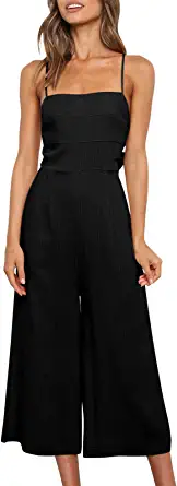 Photo 1 of ANRABESS Women's Summer Sleeveless Spaghetti Strap Tie Back Dressy High Waist Wide Leg Jumpsuit Rompers Pockets MEDIUM
