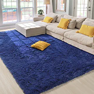 Photo 1 of Amangel Super Soft Fluffy Rugs for Living Room Bedroom, 5' x 8', Large Fuzzy Shag Area Rug for Boys Kids Girls Room Baby Nursery Home Decor, Shaggy Fuzzy Rug, Indoor Modern Plush Carpet, Navy Blue
