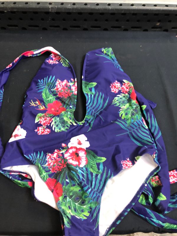 Photo 2 of Begonia.K Women's Tropical Print Deep V-Neck Criss Cross Floral One Piece Swimsuit SIZE MEDIUM (COLOR MAY BE DARKER)