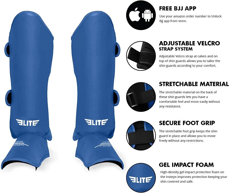 Photo 1 of Elite Sports Muay Thai MMA Kickboxing Boys and Girls Shin Guards for Age 4 to 8 Years, Instep Guard Sparring Protective Leg Shin Kick Pads for Kids
